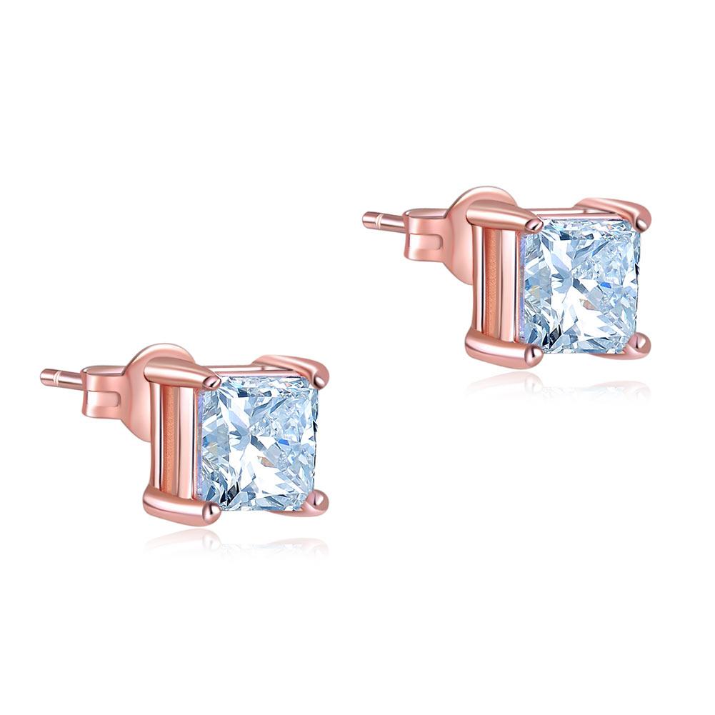 1 Ct Princess Cut Created Diamond Stud Earrings 925 Sterling Silver Rose Gold Pl