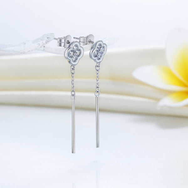 Elegant Solid 925 Sterling Silver Earrings Dangle Flowers Created Diamonds XFE81