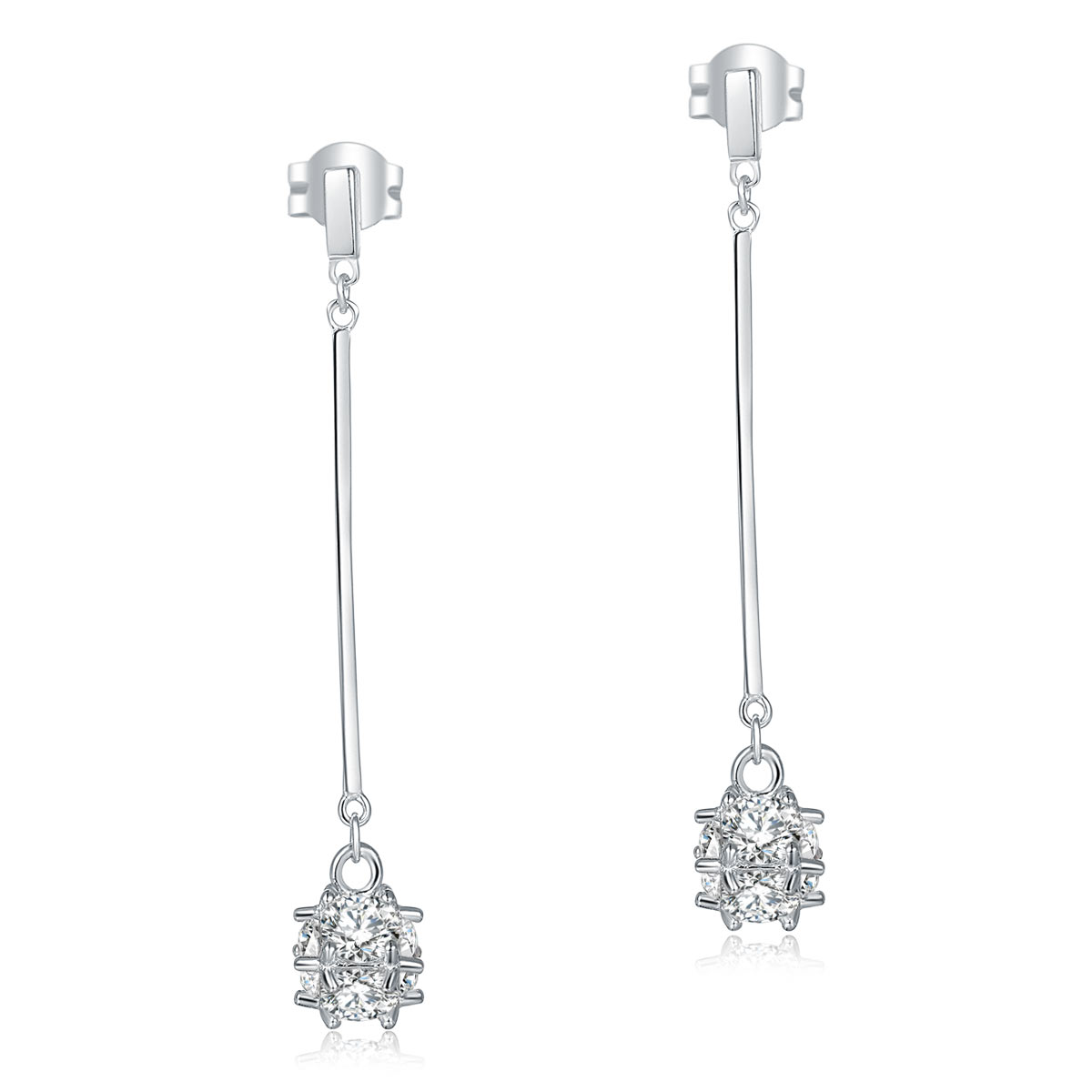 Elegant Solid 925 Sterling Silver Earrings Dangle Cube Created Diamonds