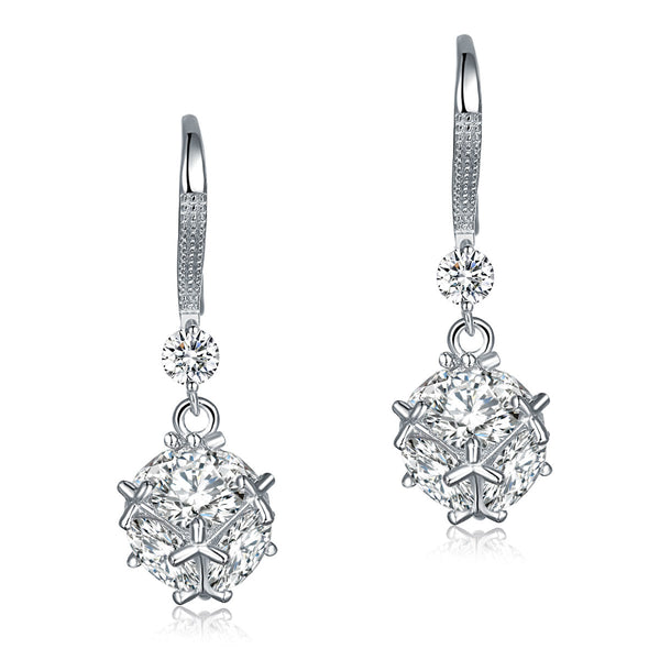 Solid 925 Sterling Silver Earrings Cube Created Diamond Fashion Bridal Bridesmai