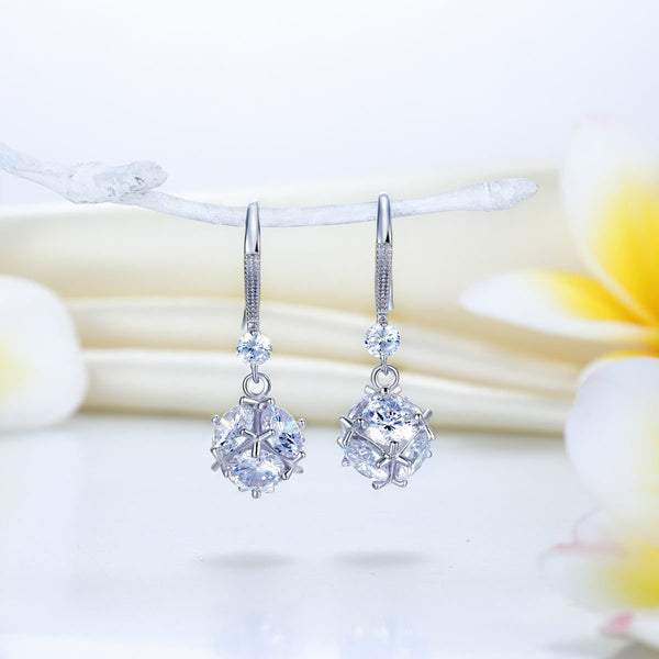 Solid 925 Sterling Silver Earrings Cube Created Diamond Fashion Bridal Bridesmai