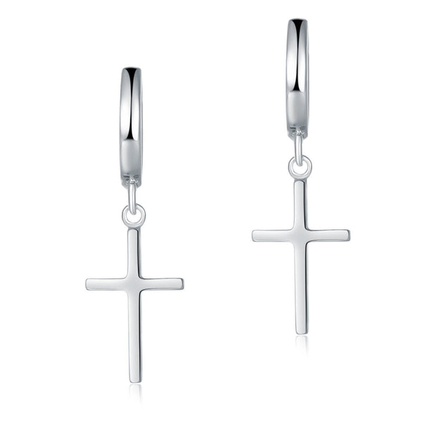 Solid 925 Sterling Silver Dangle Cross Earrings