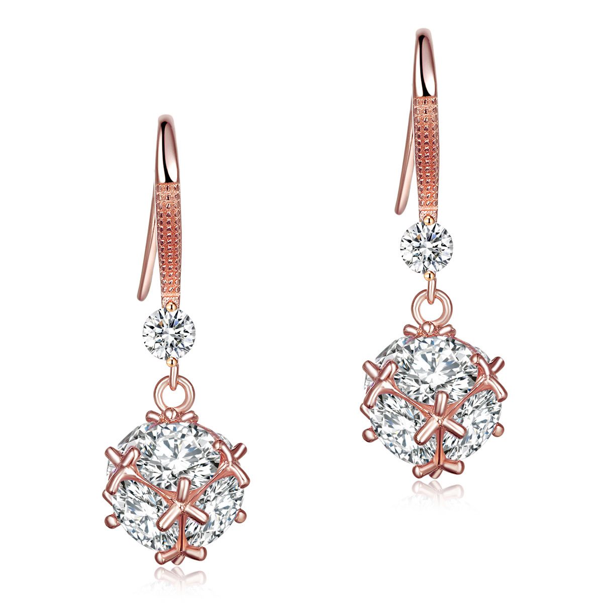 Solid 925 Sterling Silver Earrings Rose Gold Plated Created Diamonds XFE8162