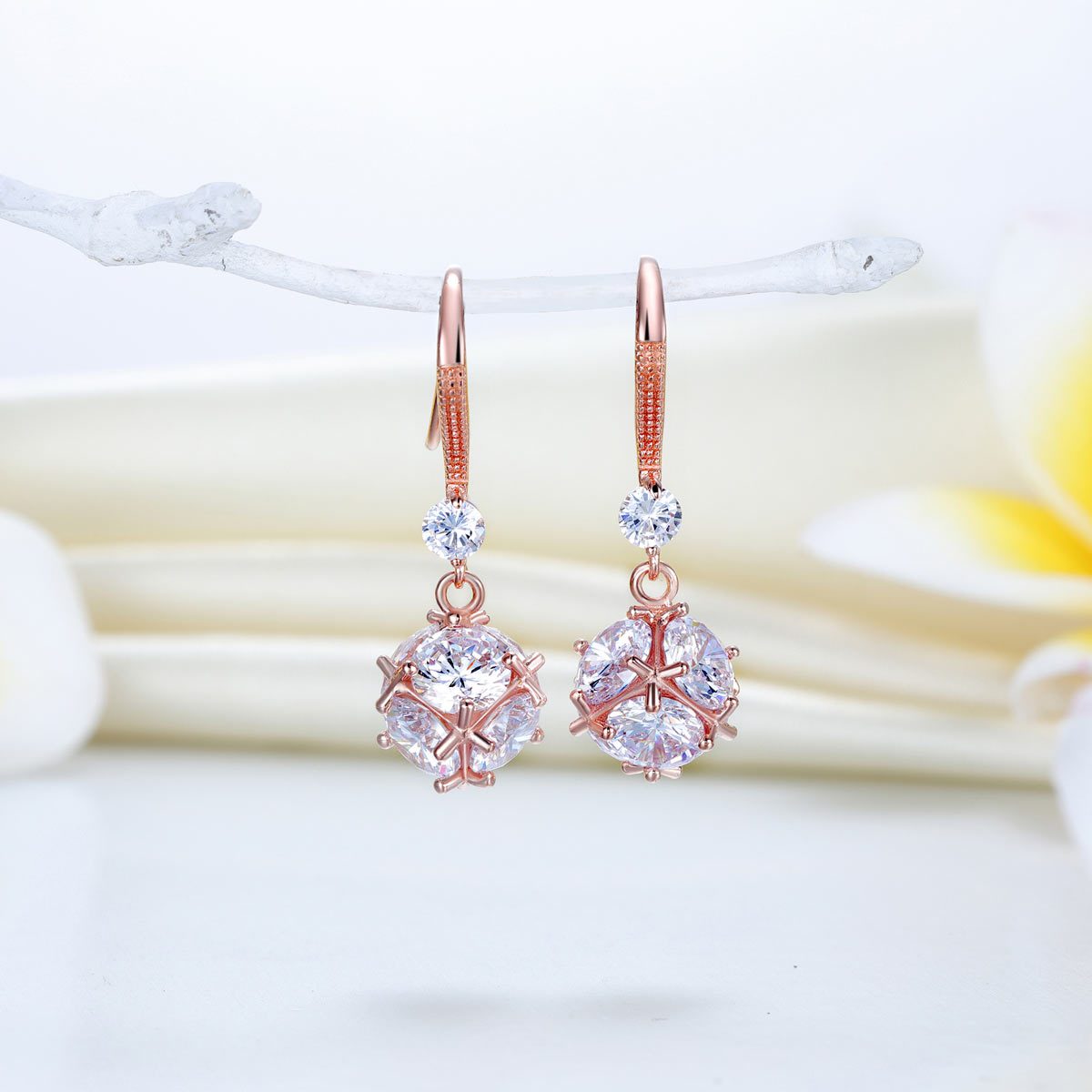 Solid 925 Sterling Silver Earrings Rose Gold Plated Created Diamonds XFE8162