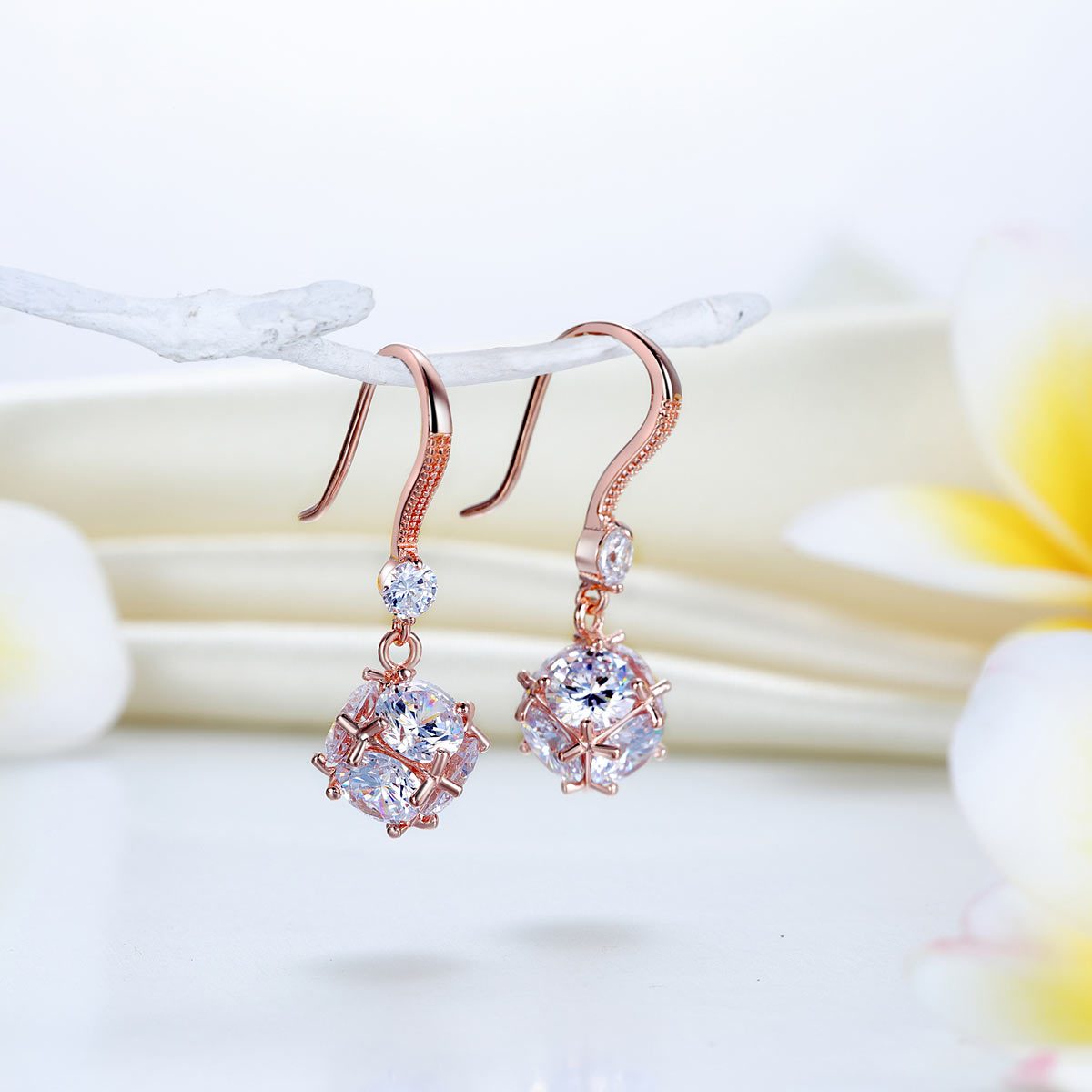 Solid 925 Sterling Silver Earrings Rose Gold Plated Created Diamonds XFE8162