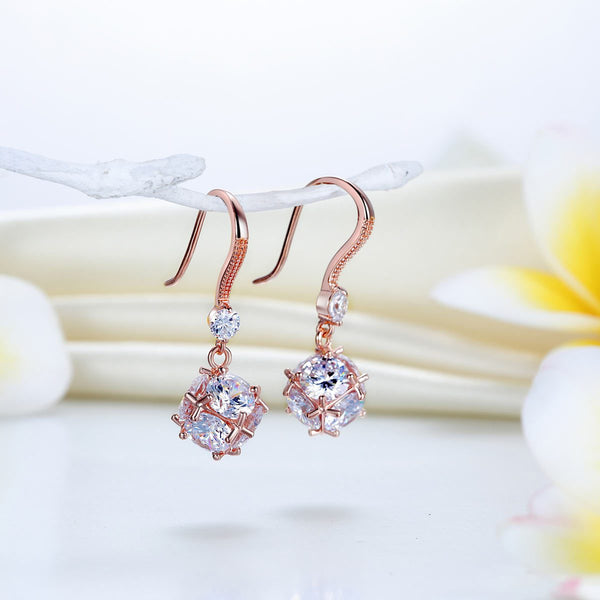 Solid 925 Sterling Silver Earrings Rose Gold Plated Created Diamonds XFE8162