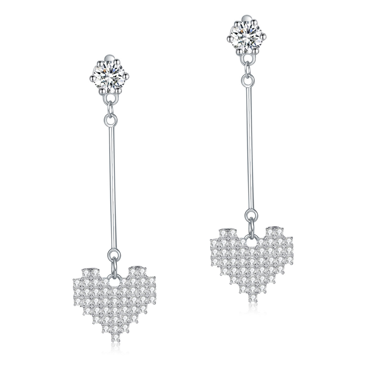 Dangle Heart Solid 925 Sterling Silver Earrings Evening / Fashion Bridal Bridesm