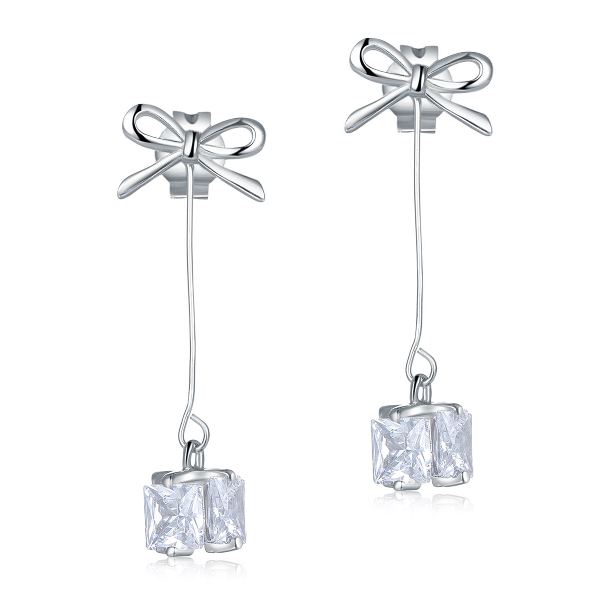 Solid 925 Sterling Silver Bowknot Earrings Dangle Drop Simple Elegant XFE8167