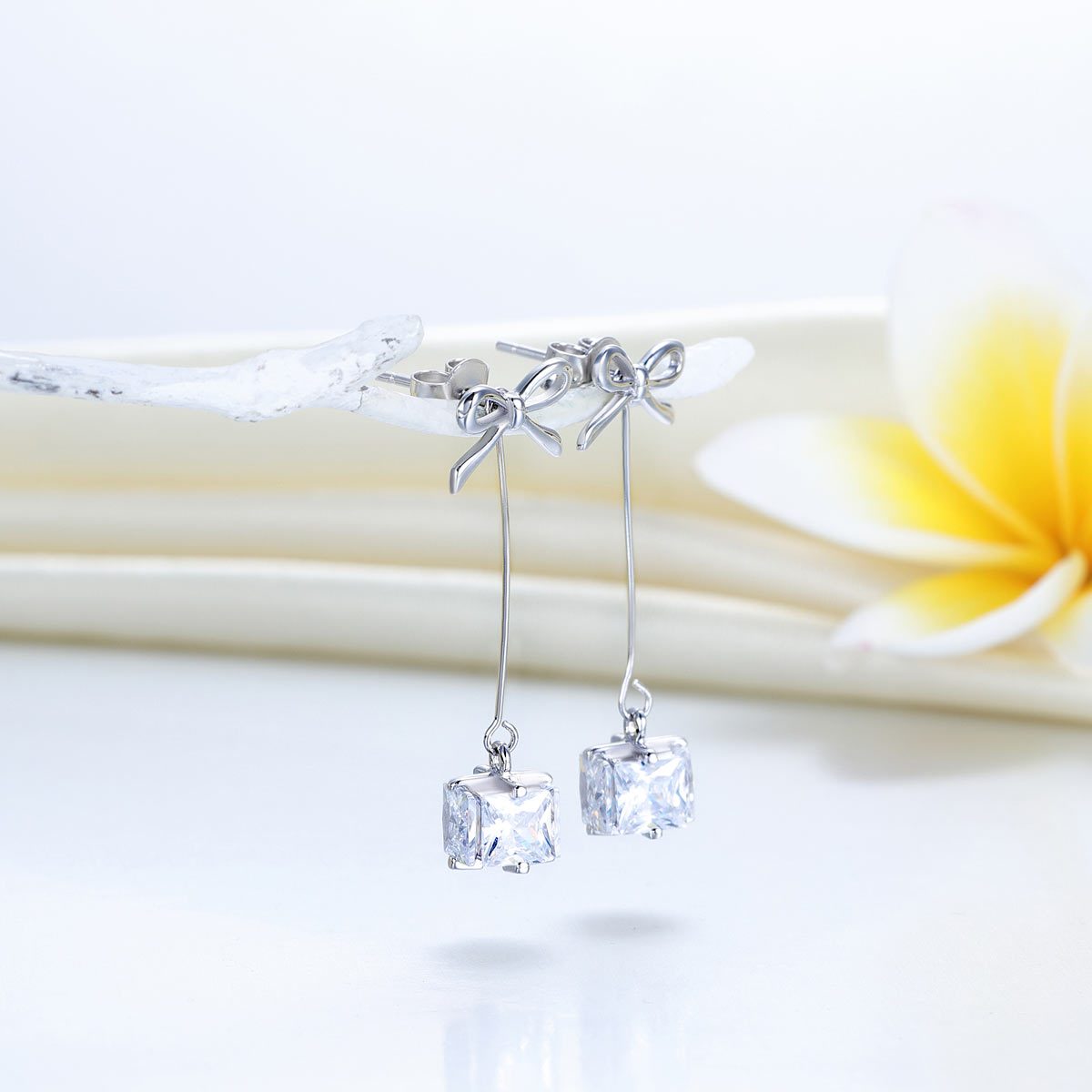 Solid 925 Sterling Silver Bowknot Earrings Dangle Drop Simple Elegant XFE8167