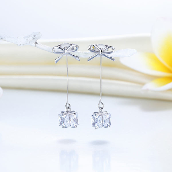 Solid 925 Sterling Silver Bowknot Earrings Dangle Drop Simple Elegant XFE8167