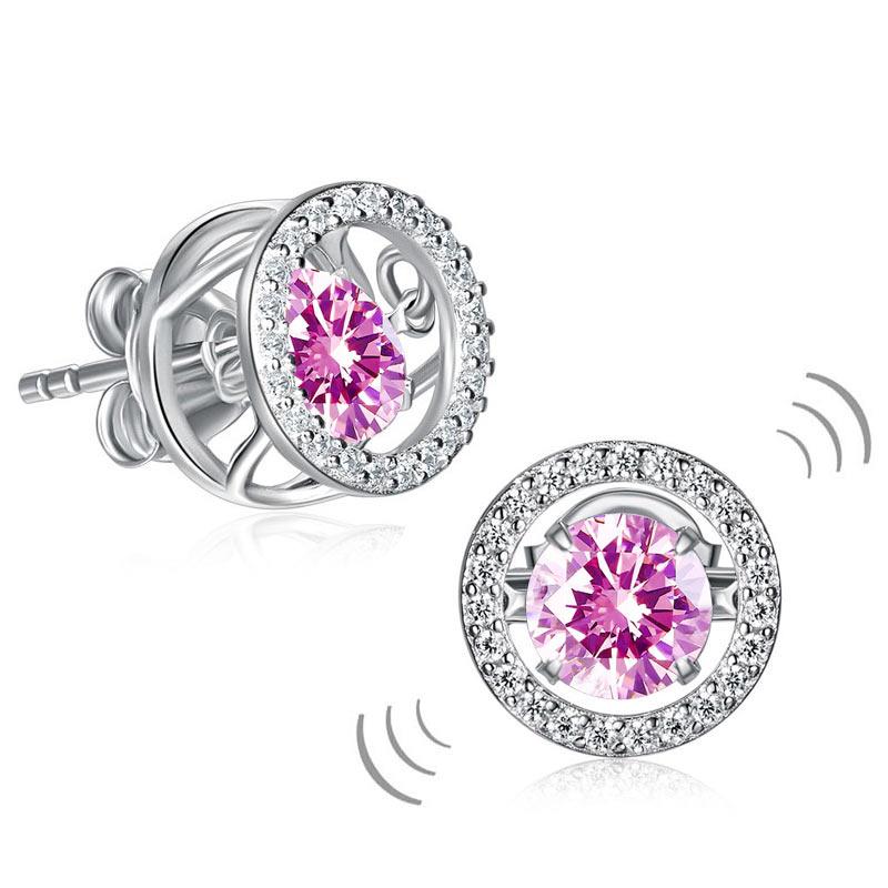 Dancing Pink Stone Stud Earrings 925 Sterling Silver XFE8170