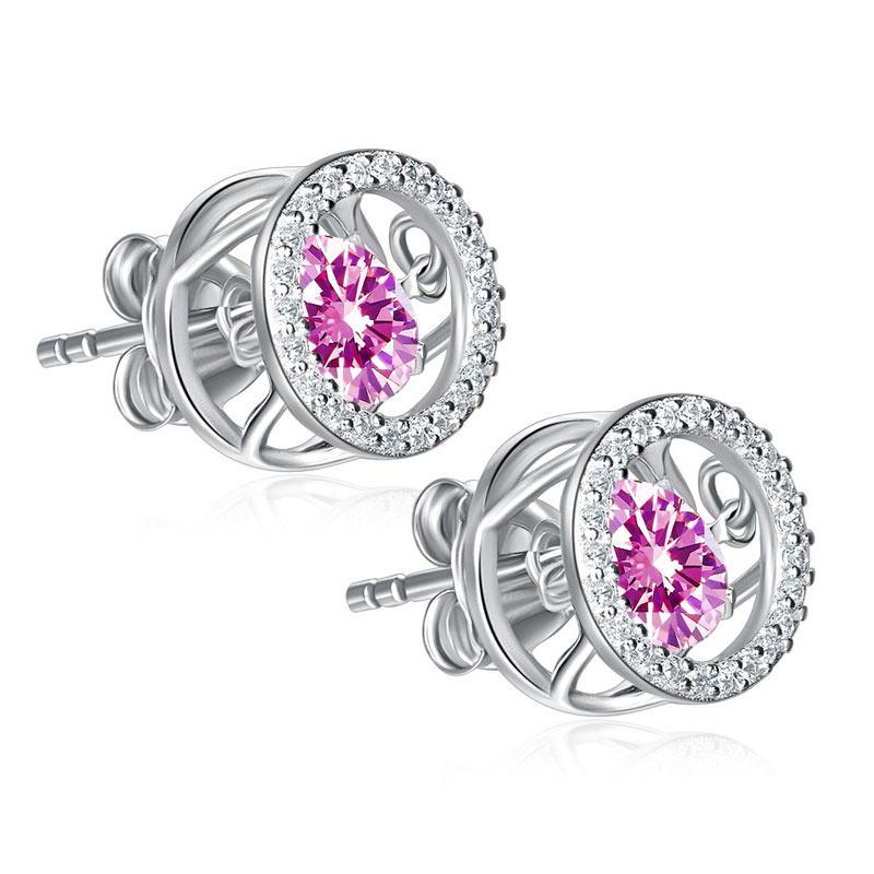 Dancing Pink Stone Stud Earrings 925 Sterling Silver XFE8170