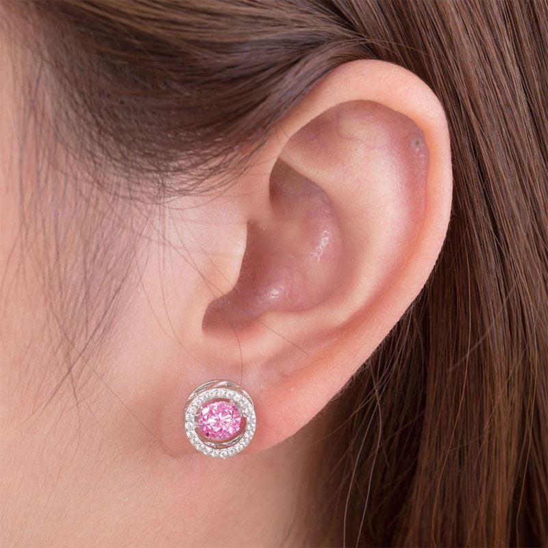 Dancing Pink Stone Stud Earrings 925 Sterling Silver XFE8170