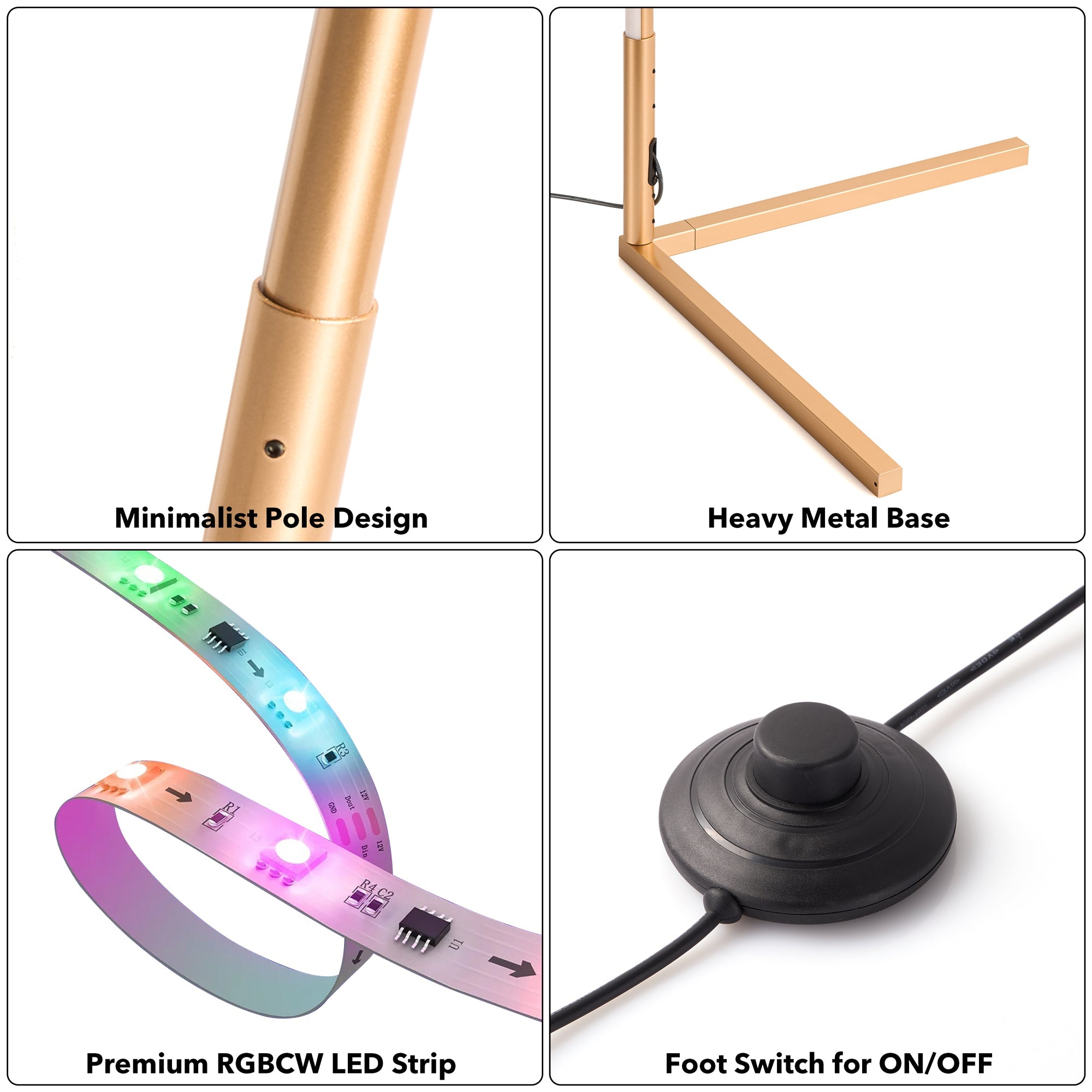 RGBCW Corner Floor Lamp - Golden-4