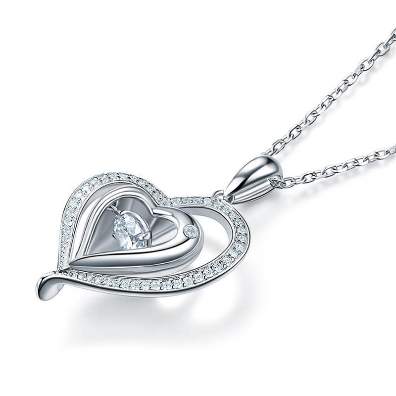 Dancing Stone Heart Pendant Necklace 925 Sterling Silver Good for Wedding Brides