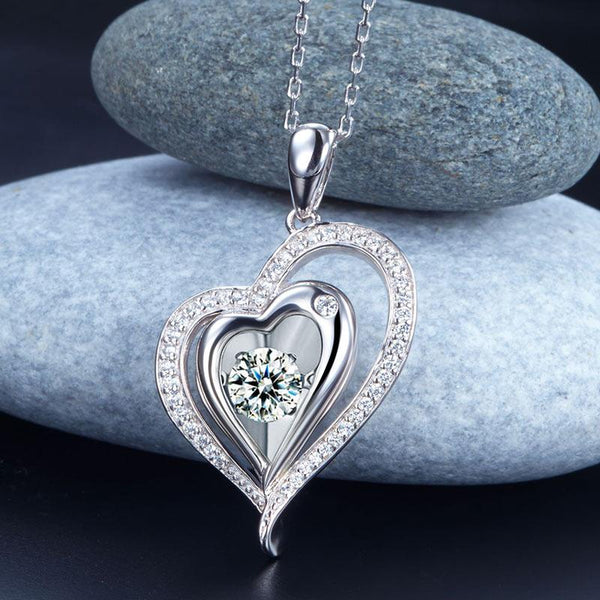 Dancing Stone Heart Pendant Necklace 925 Sterling Silver Good for Wedding Brides