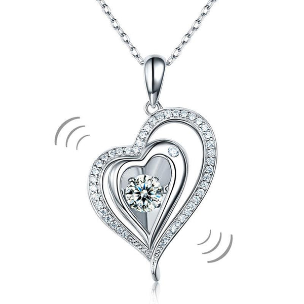 Dancing Stone Heart Pendant Necklace 925 Sterling Silver Good for Wedding Brides