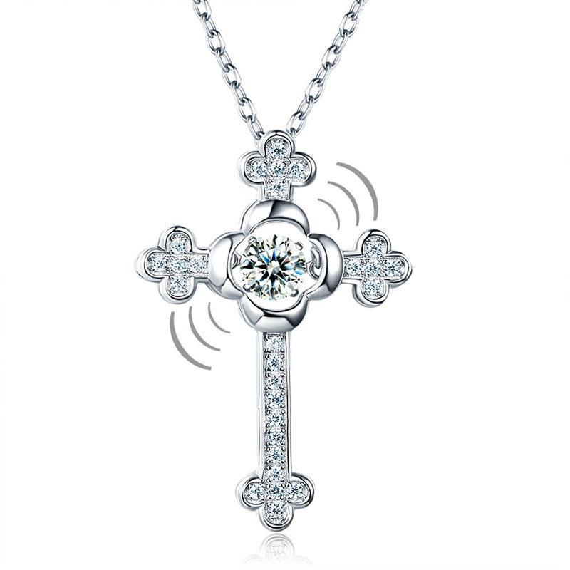 Dancing Stone Cross Pendant Necklace 925 Sterling Silver Vintage Style Gothic XF