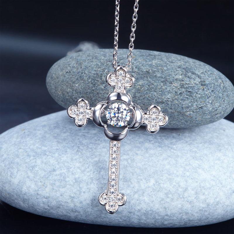 Dancing Stone Cross Pendant Necklace 925 Sterling Silver Vintage Style Gothic XF