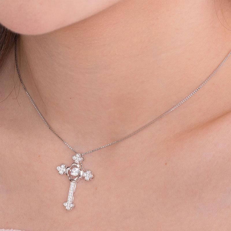 Dancing Stone Cross Pendant Necklace 925 Sterling Silver Vintage Style Gothic XF