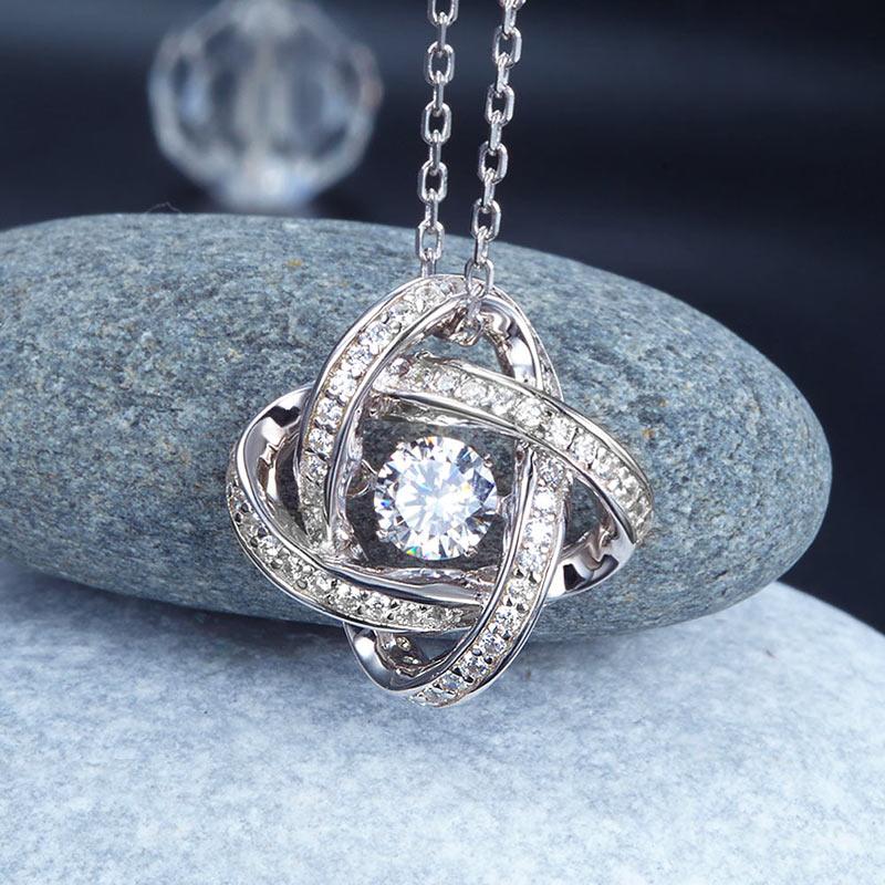 Dancing Stone Geometric Shape Pendant Necklace 925 Sterling Silver XFN8050