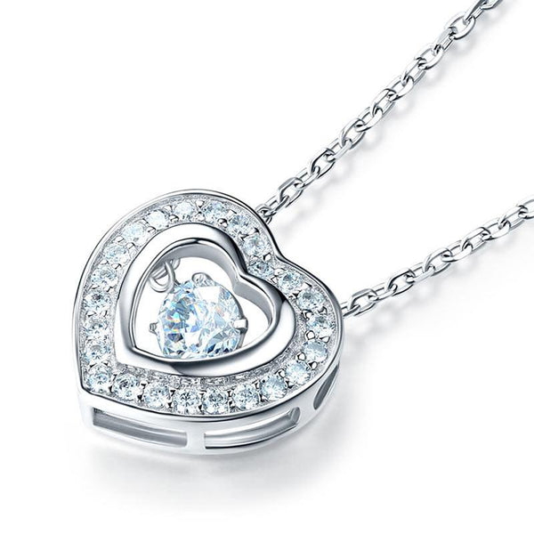 Dancing Stone Heart Pendant Necklace 925 Sterling Silver Good for Bridal Bridesm