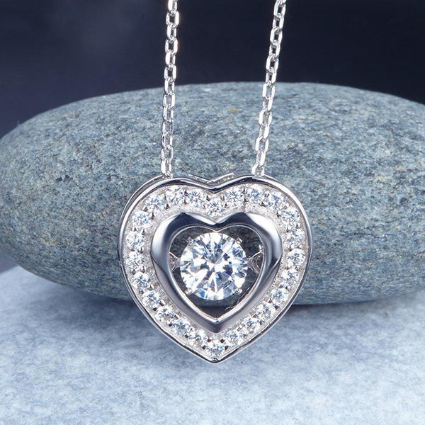 Dancing Stone Heart Pendant Necklace 925 Sterling Silver Good for Bridal Bridesm