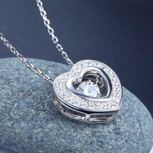 Dancing Stone Heart Pendant Necklace 925 Sterling Silver Good for Bridal Bridesm