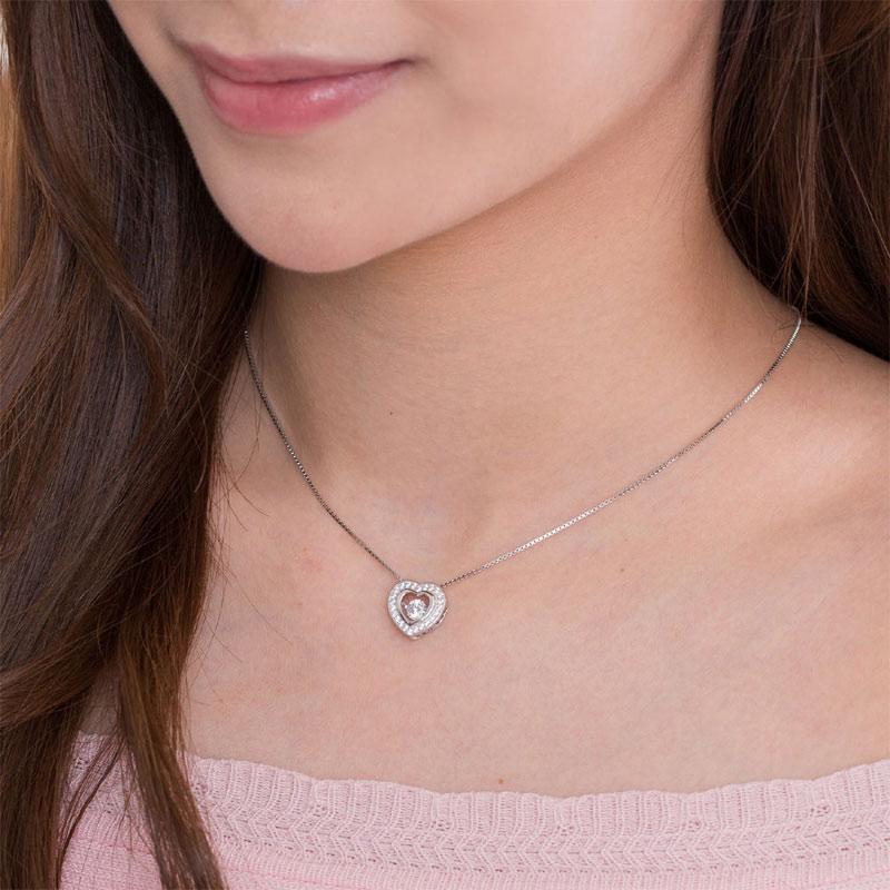 Dancing Stone Heart Pendant Necklace 925 Sterling Silver Good for Bridal Bridesm