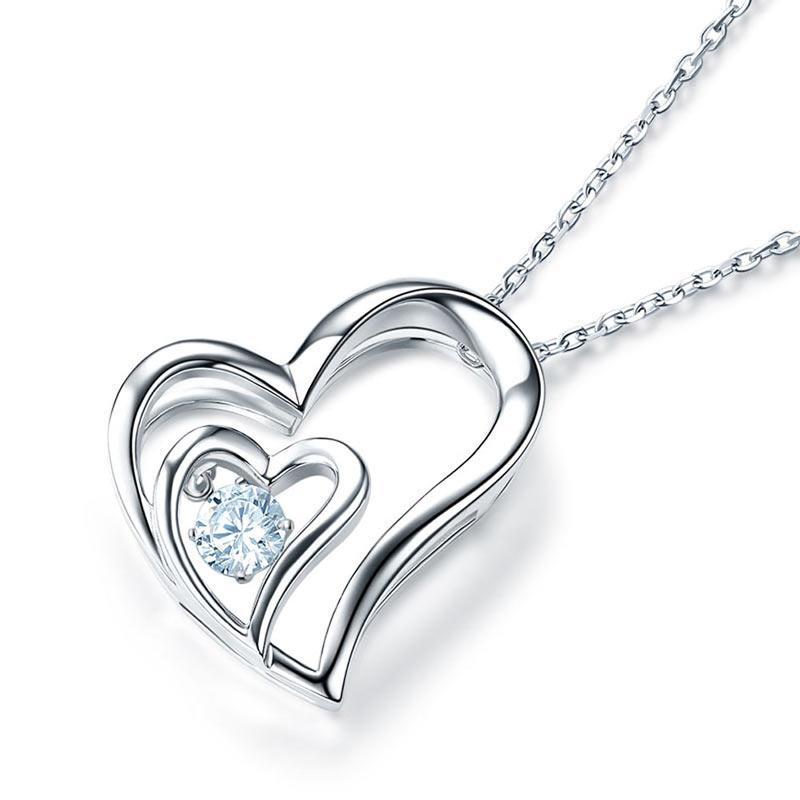 Dancing Stone Double Heart Pendant Necklace 925 Sterling Silver Good for Bridal