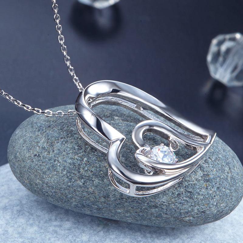 Dancing Stone Double Heart Pendant Necklace 925 Sterling Silver Good for Bridal