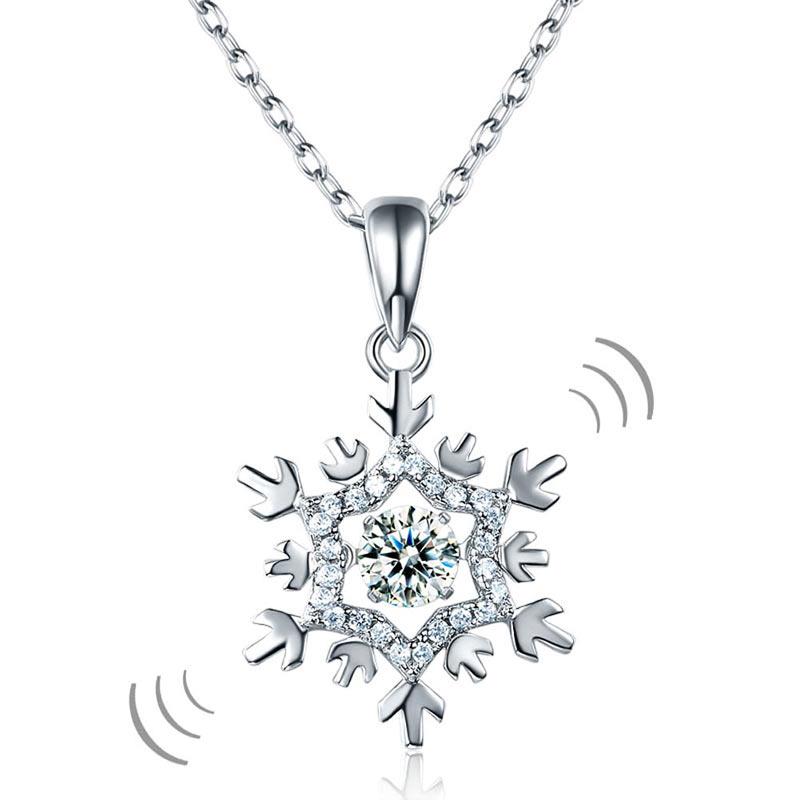 Dancing Stone Snowflake Pendant Necklace 925 Sterling Silver Good for Bridal Bri