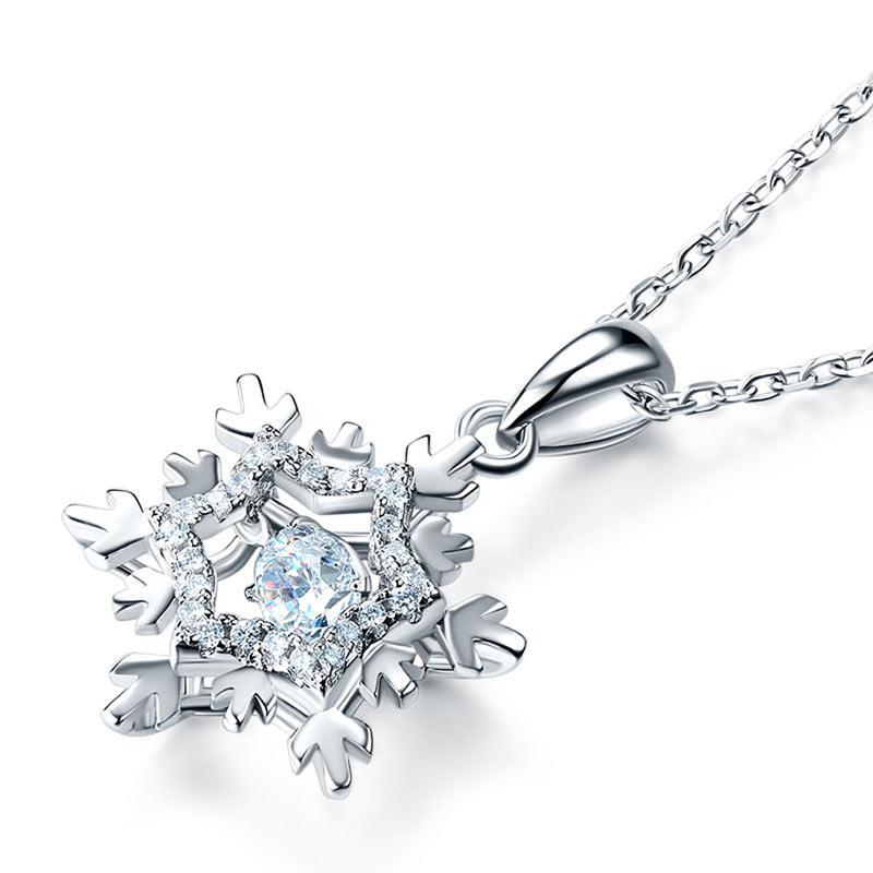 Dancing Stone Snowflake Pendant Necklace 925 Sterling Silver Good for Bridal Bri