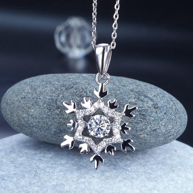 Dancing Stone Snowflake Pendant Necklace 925 Sterling Silver Good for Bridal Bri