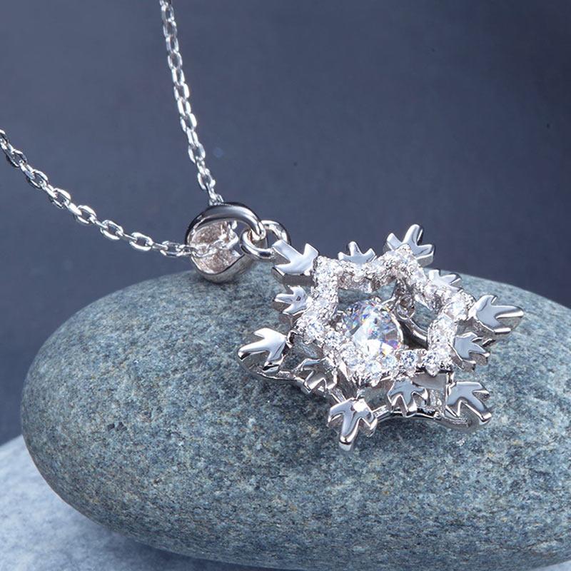 Dancing Stone Snowflake Pendant Necklace 925 Sterling Silver Good for Bridal Bri