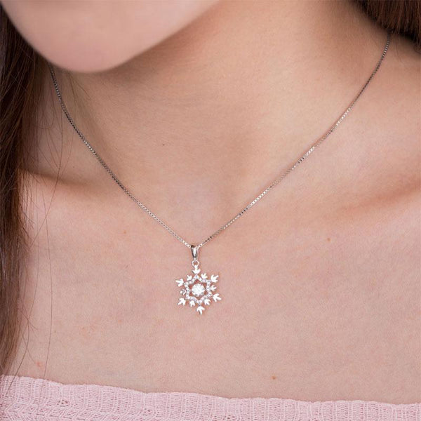 Dancing Stone Snowflake Pendant Necklace 925 Sterling Silver Good for Bridal Bri