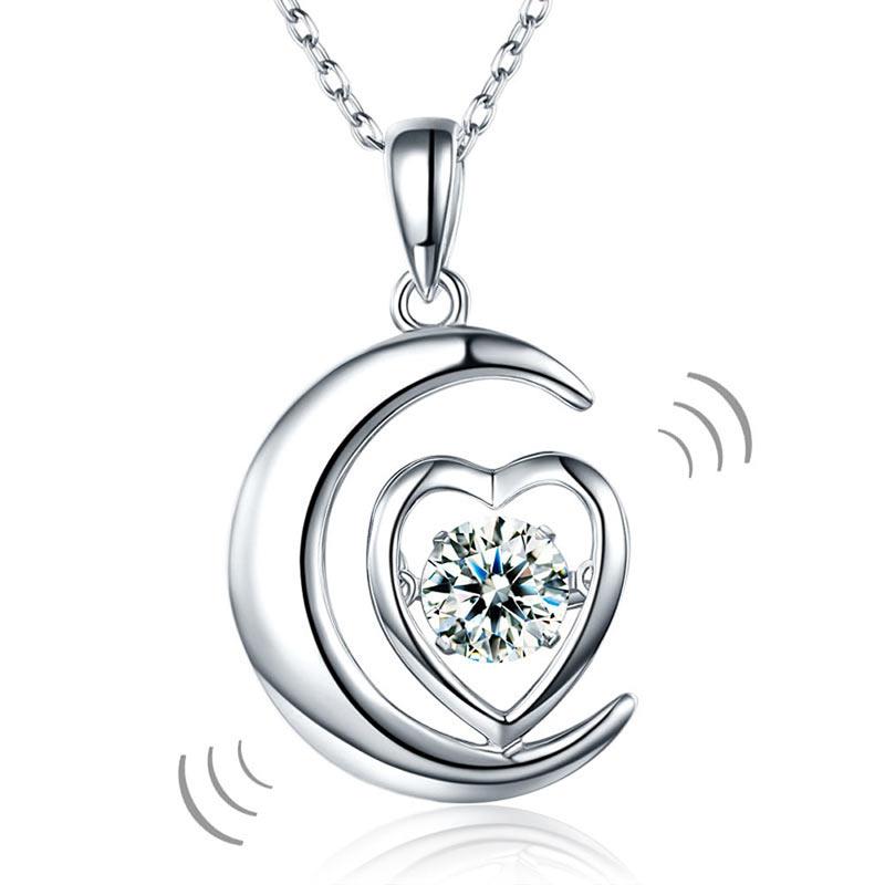 Dancing Stone Moon Heart Pendant Necklace 925 Sterling Silver Good for Bridal Br