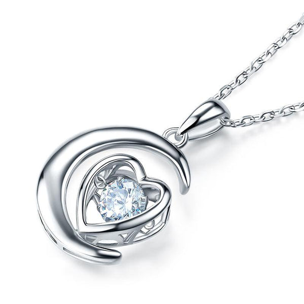 Dancing Stone Moon Heart Pendant Necklace 925 Sterling Silver Good for Bridal Br