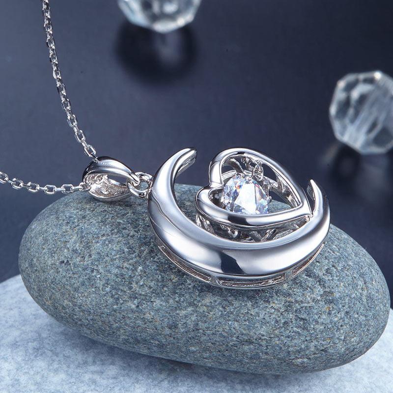 Dancing Stone Moon Heart Pendant Necklace 925 Sterling Silver Good for Bridal Br