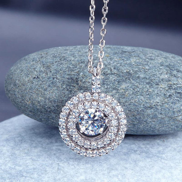 Dancing Stone Halo Pendant Necklace Solid 925 Sterling Silver XFN8057
