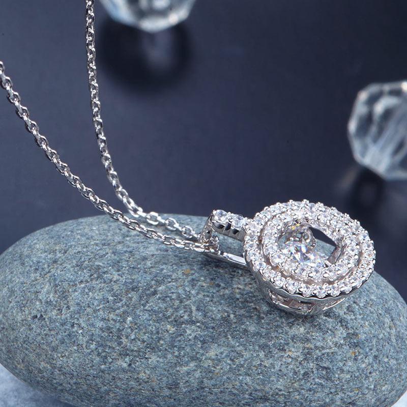 Dancing Stone Halo Pendant Necklace Solid 925 Sterling Silver XFN8057