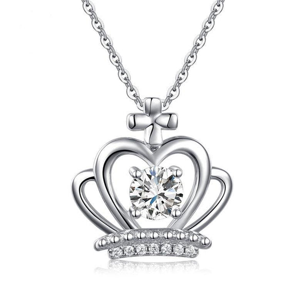 Crown Pendant Necklace Solid 925 Sterling Silver Jewelry Created Diamond XFN8058