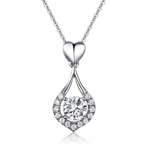 Heart Tear Drop Pendant Necklace 925 Sterling Silver Jewelry Created Diamond XFN