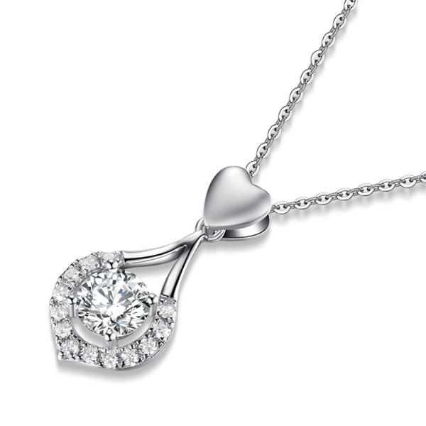 Dancing Stone use Swarovski Zirconia Heart Tear Drop Pendant Necklace 925 Sterli