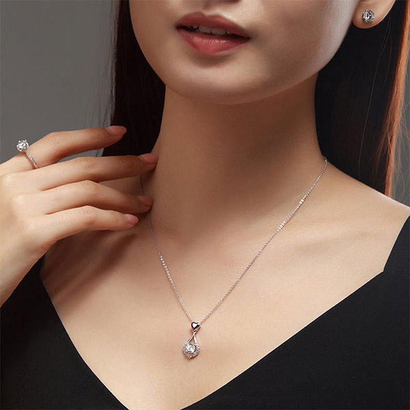 Dancing Stone use Swarovski Zirconia Heart Tear Drop Pendant Necklace 925 Sterli