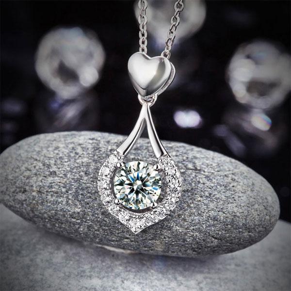 Dancing Stone use Swarovski Zirconia Heart Tear Drop Pendant Necklace 925 Sterli