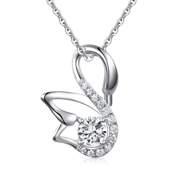 Swan Pendant Necklace 925 Sterling Silver Jewelry Created Diamond XFN8061