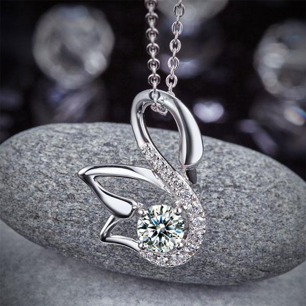 Swan Pendant Necklace 925 Sterling Silver Jewelry Created Diamond XFN8061