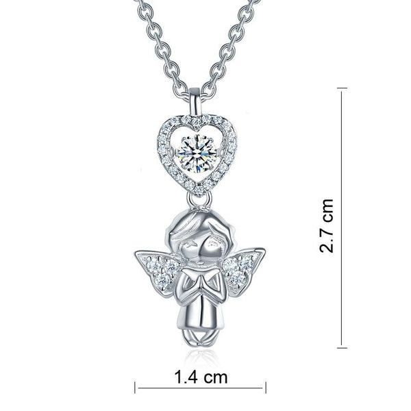 Angel Heart Dancing Stone Kids Girl Pendant Necklace Solid 925 Sterling Silver C