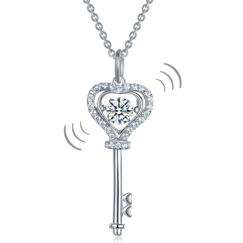 Key Heart Dancing Stone Kids Girl Pendant Necklace 925 Sterling Silver Children